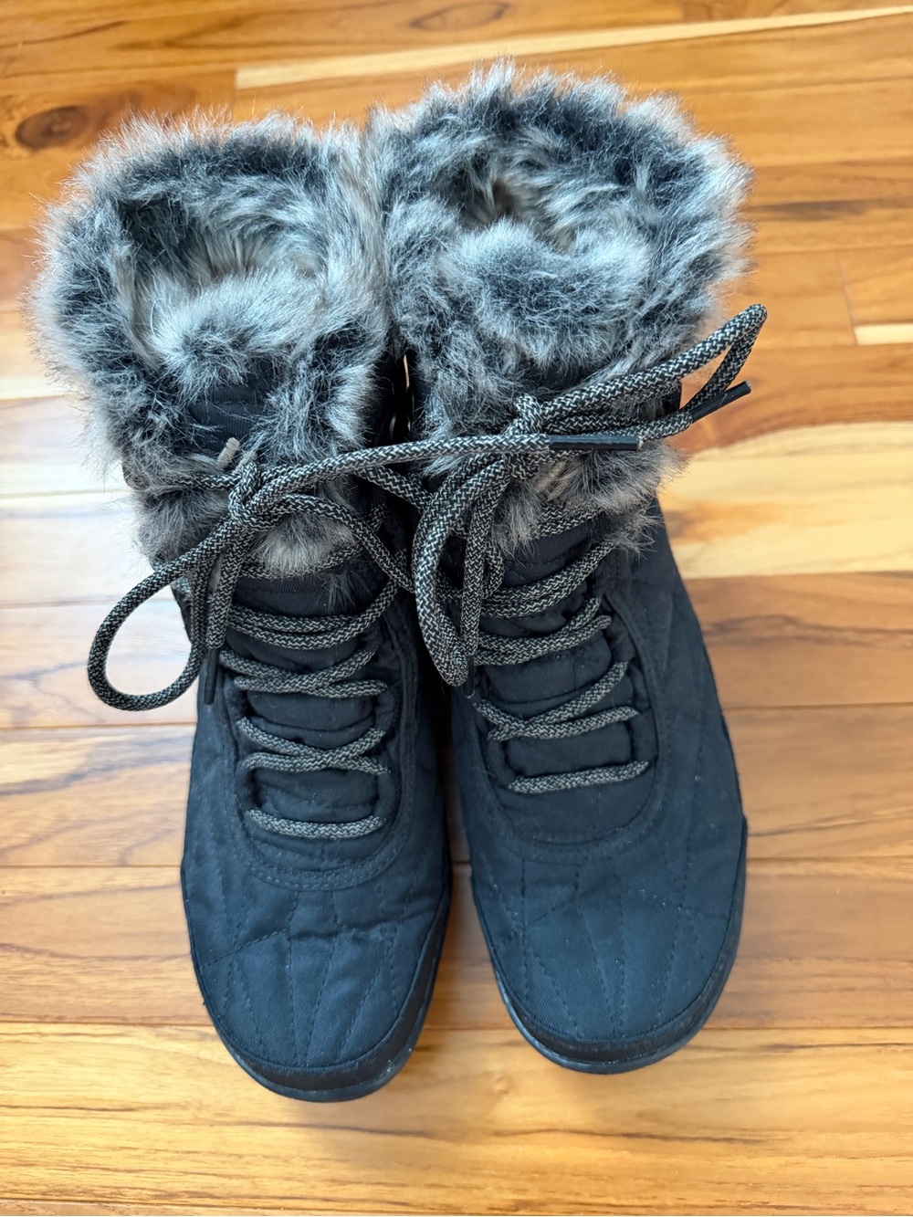 Columbia Omni grip Faux Fur Trim Black Winter Lace-Up Boots size 6.5
